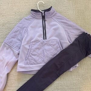 Athleta Girl Light Purple Quilted fleece quarter zip with matching leggings